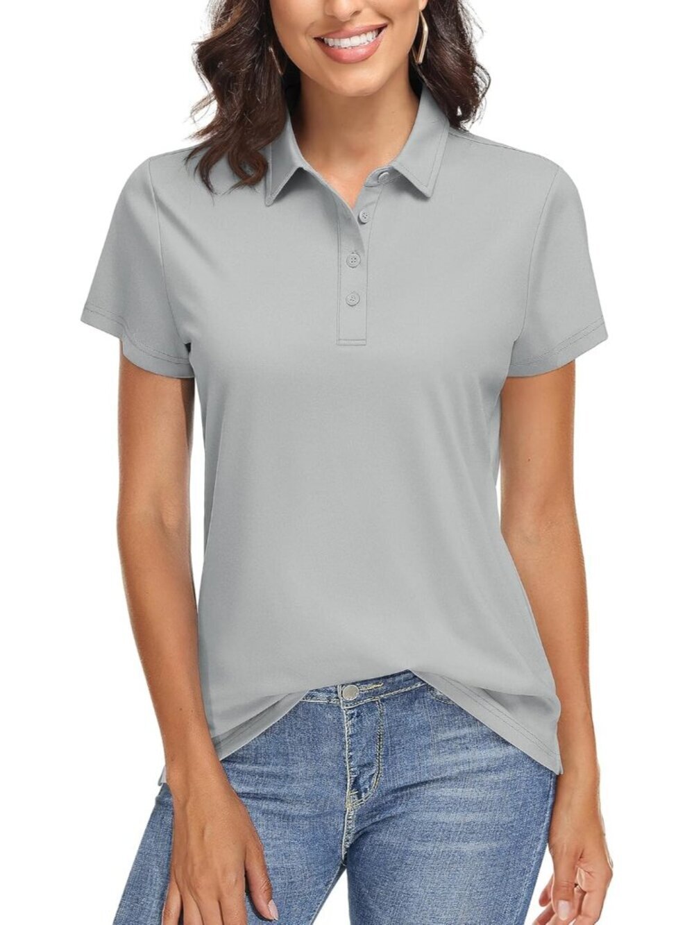 Women's 13-bright Grey Golf Polo Shirt Short Sleeve UPF 50+ Sun Protection Quick